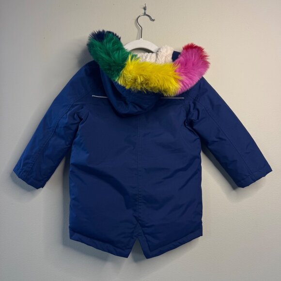MINI BODEN All Weather Jacket Girls 3-4 Rainbow Faux Fur Hood Winter Coat Parka - Picture 2 of 11